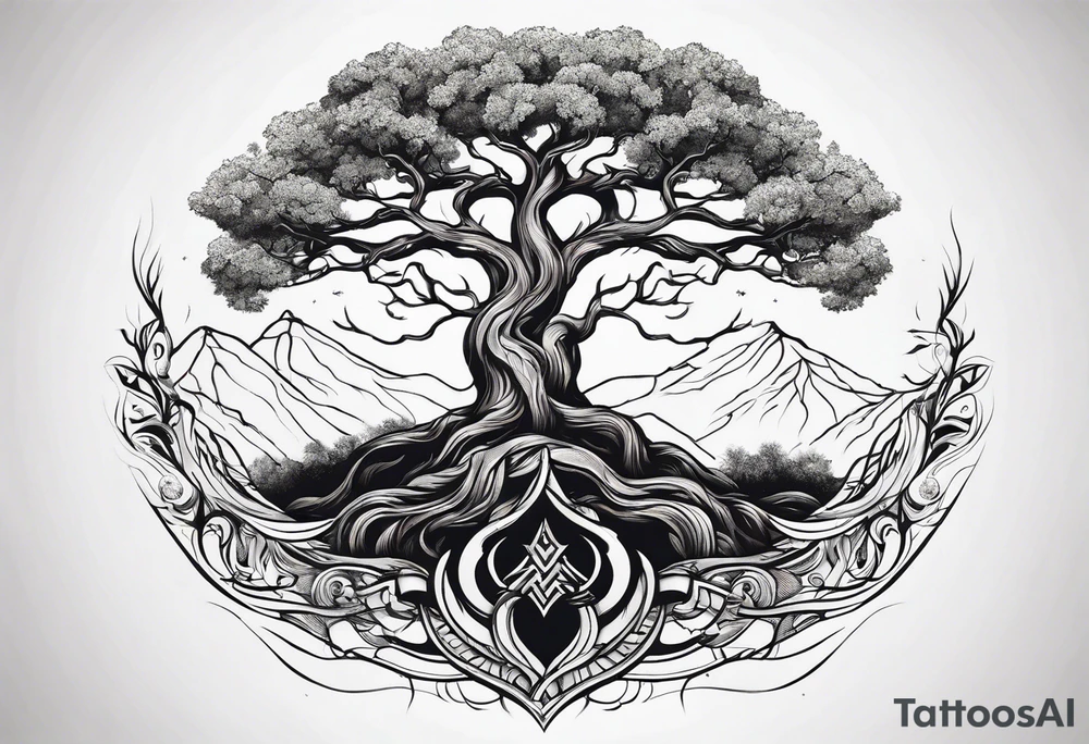 minimalistic Yggdrasil tree with no leaves tattoo idea