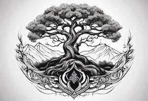 minimalistic Yggdrasil tree with no leaves tattoo idea