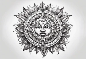 feathered calendar sun stone tattoo idea
