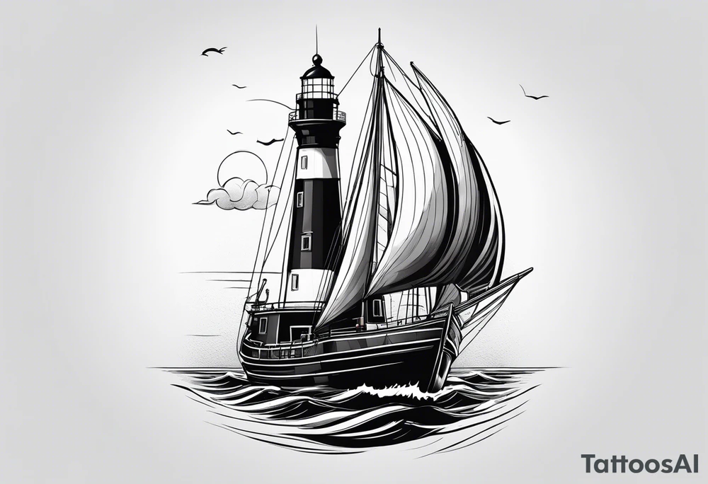 phare maritime dans un bateau a voiles. tattoo idea