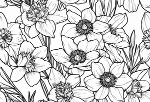Bouquet including Held together with a bow:
DAFFODIL
JONQUIL
ASTER
MORNING GLORY tattoo idea