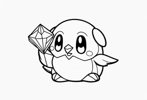 kirby and piplup holding a shiny crystal tattoo idea