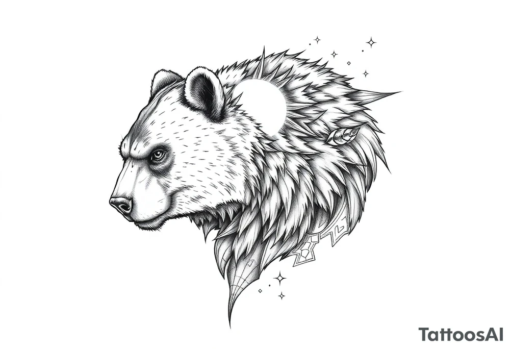 Bear, arcane mage, interstellar , thin lines tattoo idea