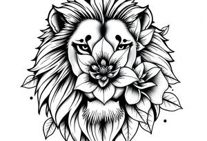 Lion with jasmine flower around it tattoo idea