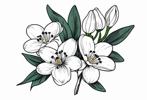 Bouquet with One snowdrop, One hawthorn flower, Two honeysuckle blooms, tattoo idea