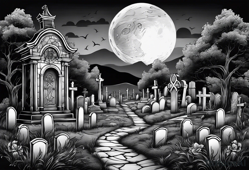 graveyard with moon tattoo idea