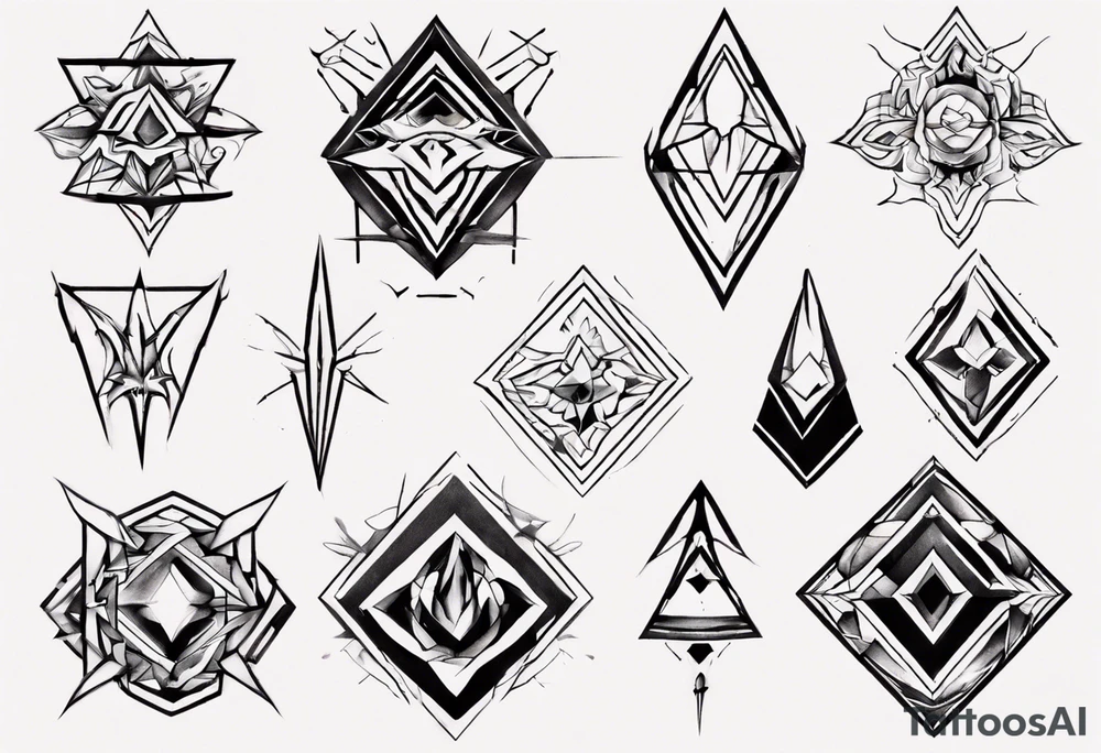 I'm looking for a geometric or abstract tattoo design to cover my existing chest tattoo. Use bold lines and unique shapes to create a visually appealing and modern look tattoo idea
