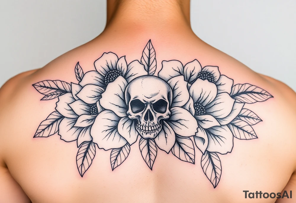 Traditional flowers with skulls in the center of the flowers tattoo idea