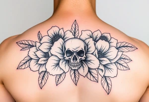 Traditional flowers with skulls in the center of the flowers tattoo idea