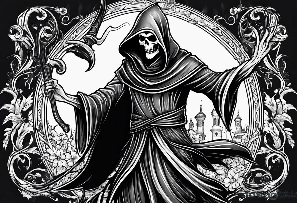 Grim reaper dances with girl tattoo idea