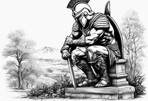 Spartan kneeling on a grave tattoo idea