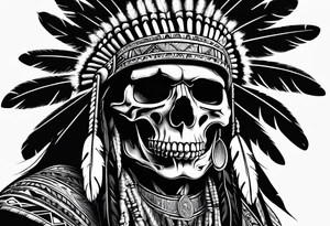 Native American warn chief skull with bonnet tattoo idea