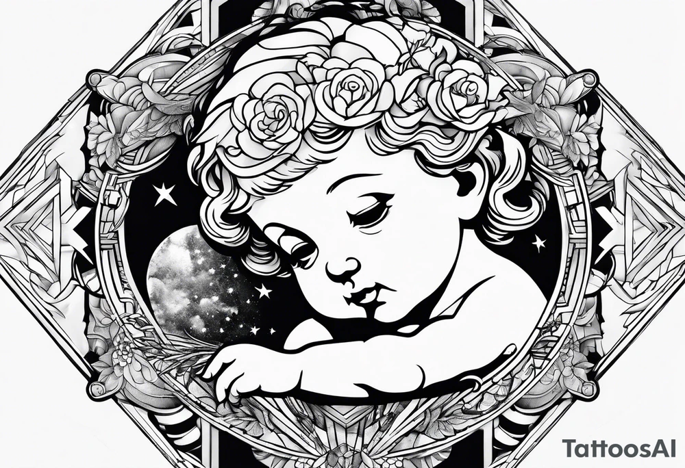 Cherub looking down tattoo idea