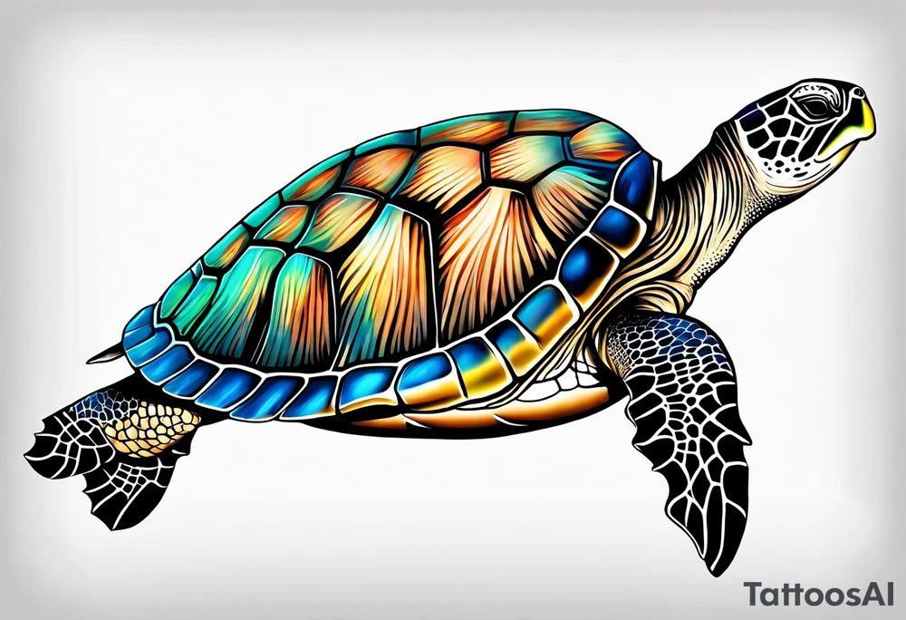 large sea turtle with the back right fin in lower left corner tattoo idea