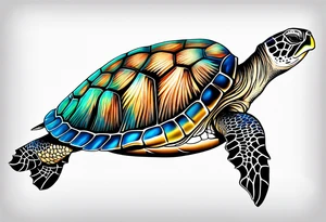 large sea turtle with the back right fin in lower left corner tattoo idea