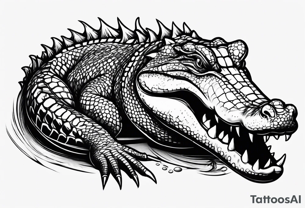 Full body alligator with straight tail top view tattoo idea