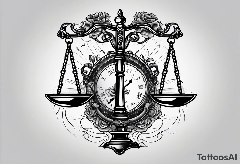 Scales of justice with brain and anatomical heart in the scales tattoo idea
