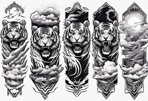A thundergod tiger forearm sleeve tattoo, with lightning and clouds filling the area tattoo idea