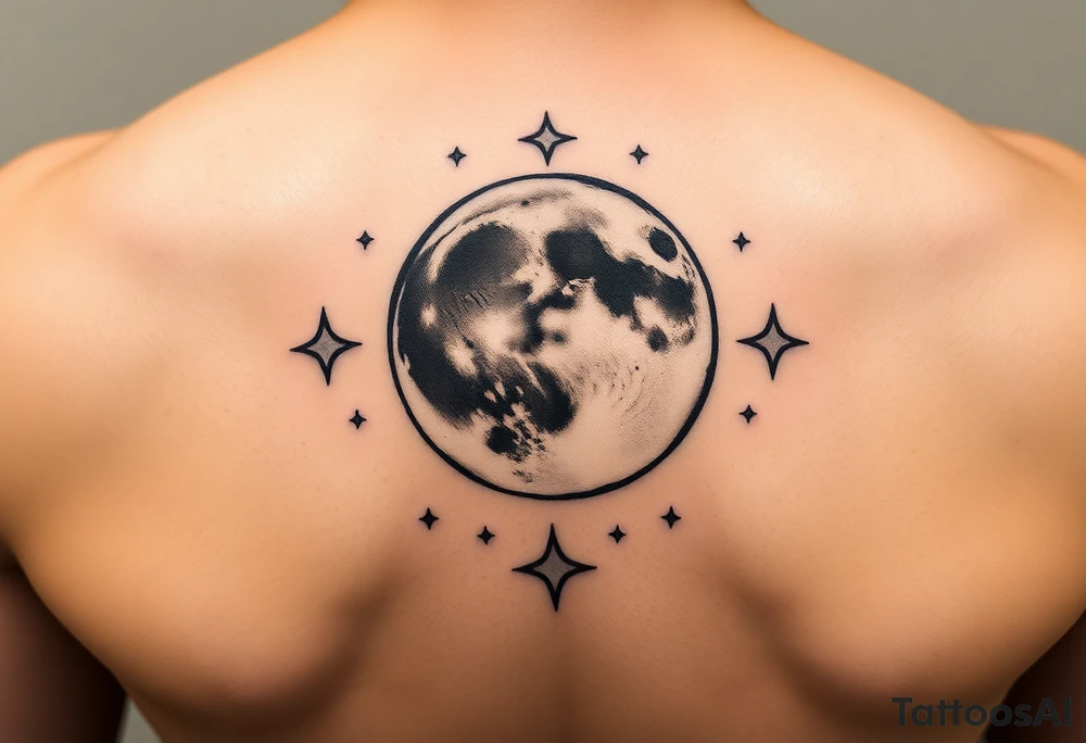 Full moon with stars tattoo idea