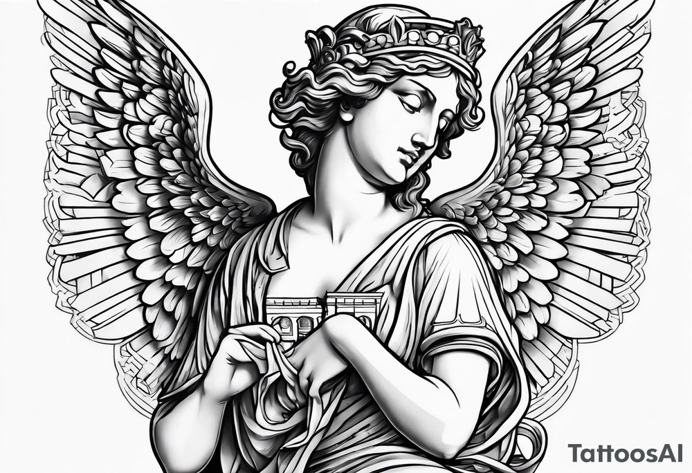 Roman angel with cash tattoo idea