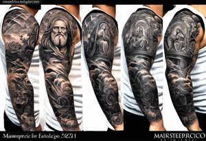 Catholic tattoo sleeve for a man. tattoo idea