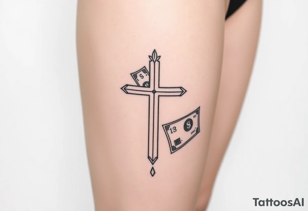 Cross with and 
money tattoo idea