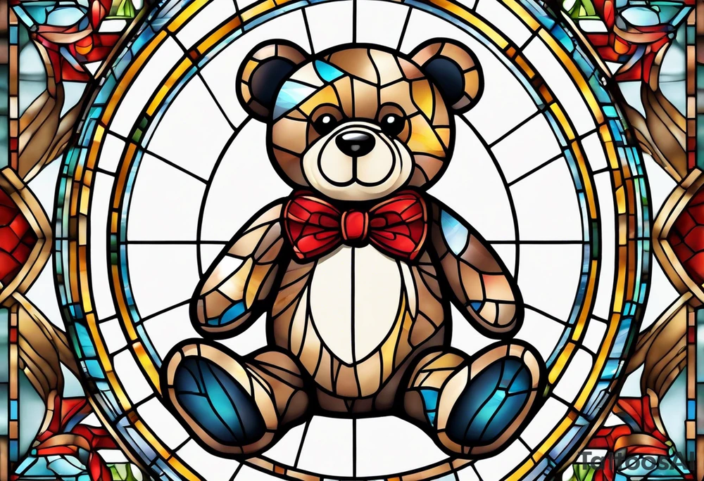 Teddy bear with bow tie stained glass tattoo idea