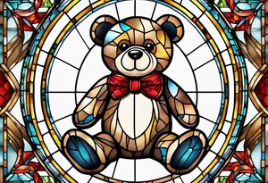 Teddy bear with bow tie stained glass tattoo idea