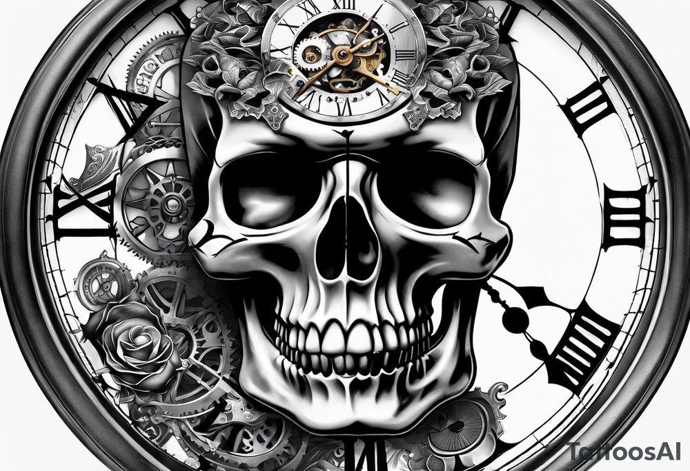 Steampunk skull, with clock and hour glass tattoo idea