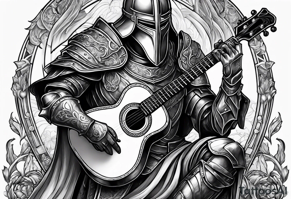 Armor of God knight holding sword and Taylor 
acoustic 
guitar tattoo idea