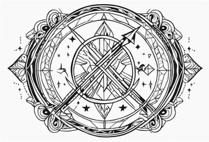 sagittarius sign with designs surrounding it tattoo idea