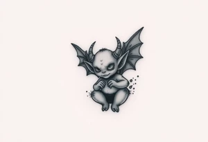 Misfit tiny goblin with wings and horns tattoo idea