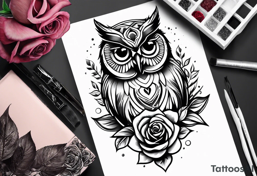 An owl, a rose tattoo idea