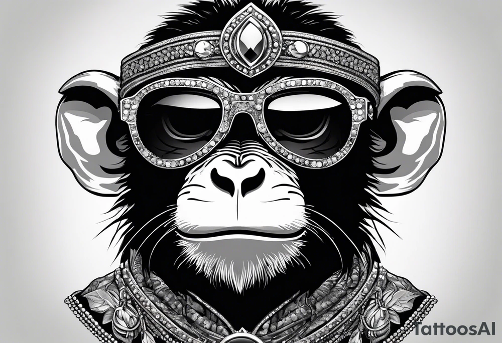 A cool free spirit female monkey with a crown and aviator shades tattoo idea