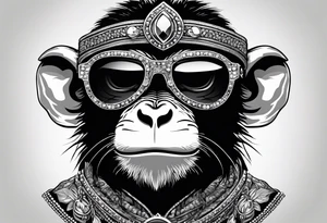 A cool free spirit female monkey with a crown and aviator shades tattoo idea