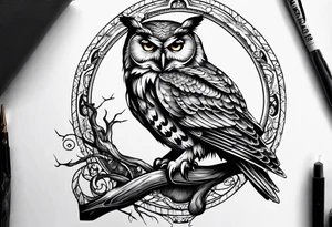 owl holding a scale with its claws tattoo idea