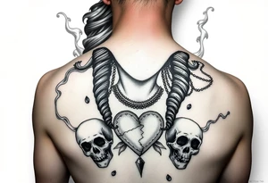 Chola sadgirl surrounded by mandala smoke and skulls with broken hearts tattoo idea
