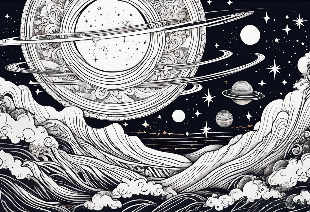Celestial Galaxy scene with beautiful details of gas stars and space tattoo idea