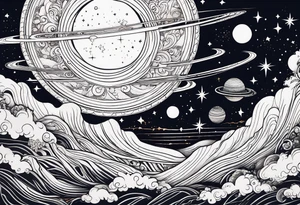 Celestial Galaxy scene with beautiful details of gas stars and space tattoo idea