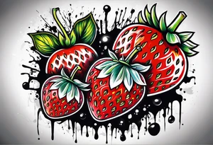 One Strawberry in a graffiti very surreal style tattoo idea