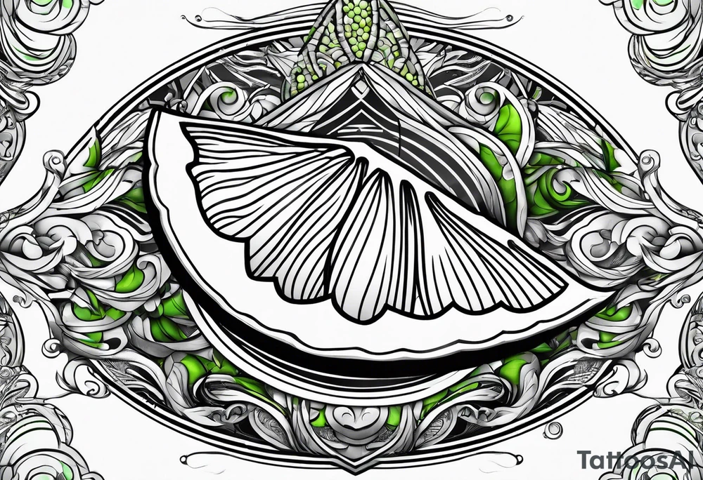 A lemon-Buoy with a green leaf-flag on waves tattoo idea