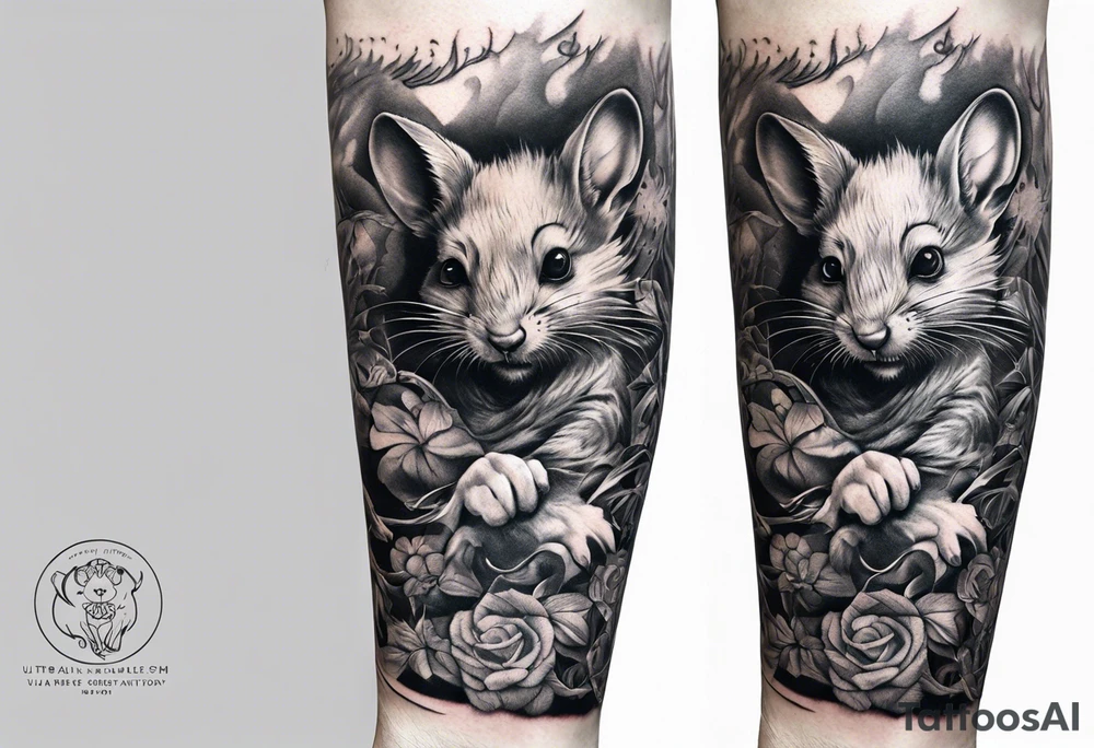 arm sleeve, excruciating pain, evil mice on elbow tattoo idea