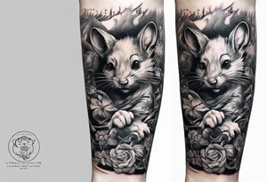 arm sleeve, excruciating pain, evil mice on elbow tattoo idea