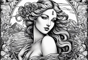 Goddess Venus full body standing in ocean tattoo idea