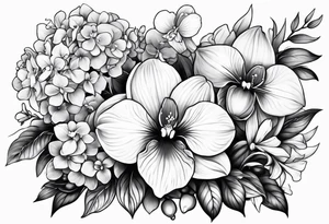 2 inch Flower bouquet with hydrangeas and orchids tattoo idea