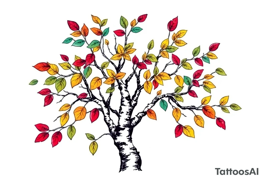 birch tree with coloured leaves tattoo idea