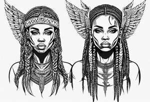 African female Viking  angel full body 
slim long face small mouth long braided hair tattoo idea