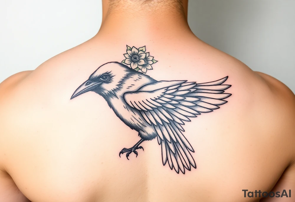Crow with yellow flower crown and broken wing tattoo idea