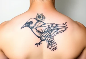 Crow with yellow flower crown and broken wing tattoo idea