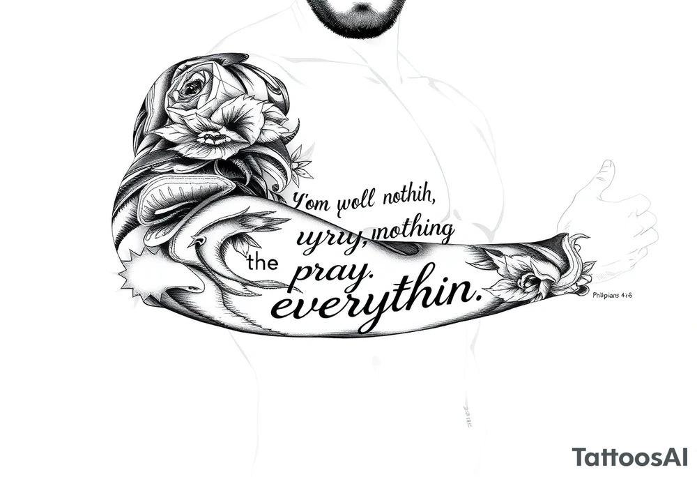 philippians 4:6 “worry about nothing, pray about everything” make this into a graphic type of tattoo with no words just meaning. tattoo idea